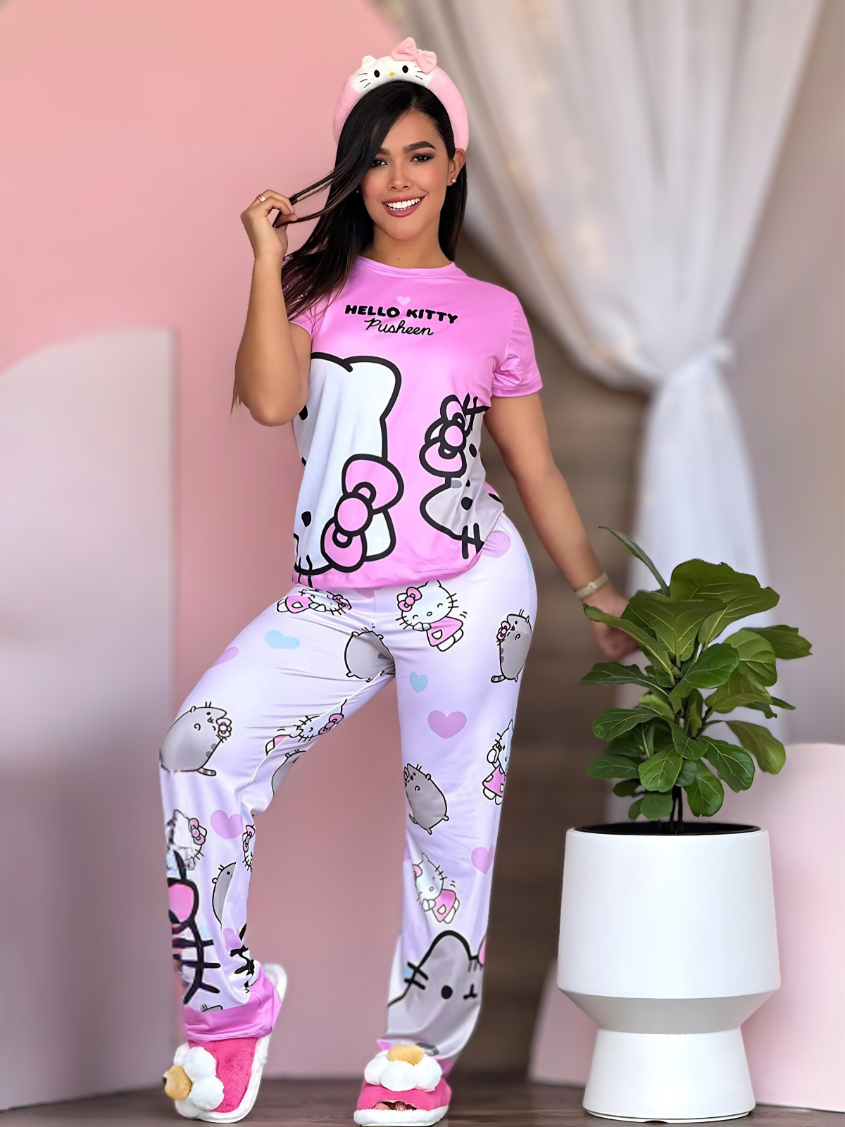 Hello Kitty & Pusheen – Pijama Piel de Durazno Oversize